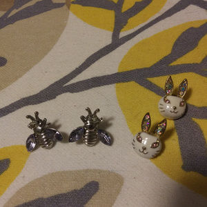 Betsey Johnson Earrings Bunny Bee Insect 2 pr!!